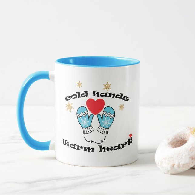 Taza Corazón cálido de manos frías de invierno, regalo  (Con donut)