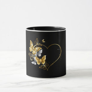 Taza Corazón con mariposas doradas