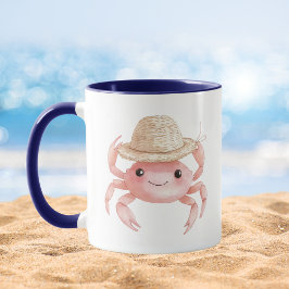 Taza Corazón de agua costera Gorra de paja de cangrejo 