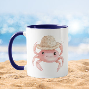 Taza Corazón de agua costera Gorra de paja de cangrejo 