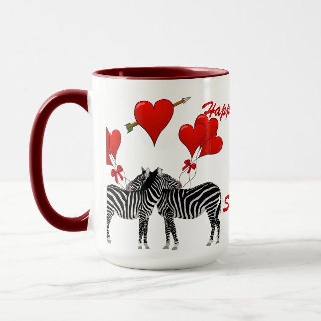 Taza Corazón de amor de cebra romántica San Valentín (Izquierda)