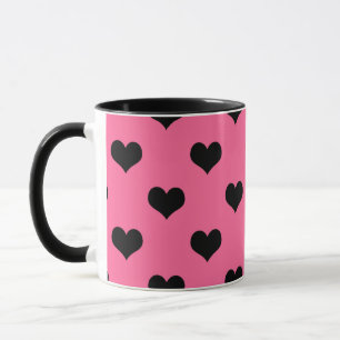 Taza Corazón de amor negro sobre fondo rosado