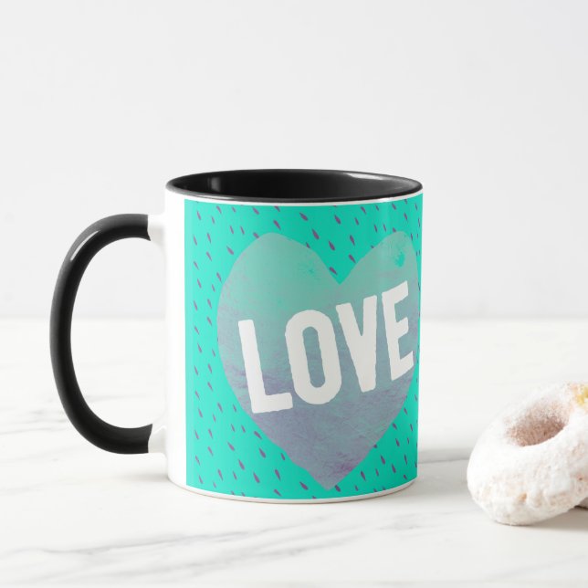 Taza Corazón de amor verde azulado (Con donut)