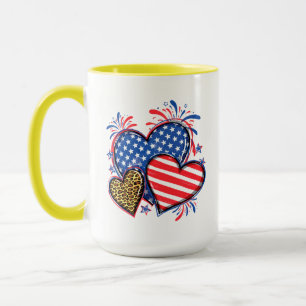 Taza Corazón de bandera americana estampado de leopardo