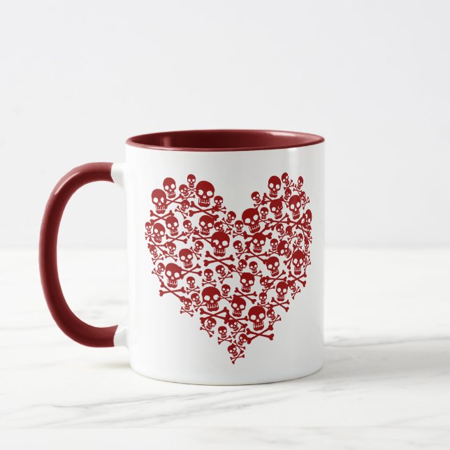 Taza Corazón de calavera Mug Rojo Oscuro (Izquierda)