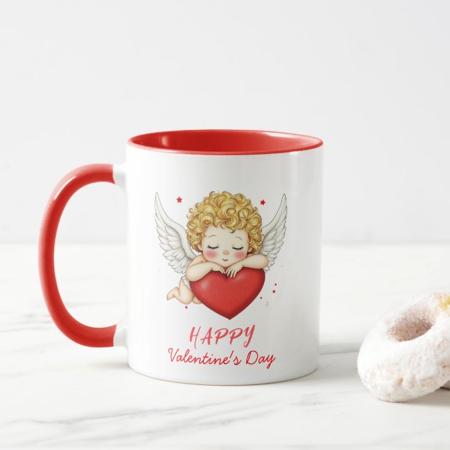 Taza Corazón de Coquette angel cherub Feliz Día de San  (Con donut)