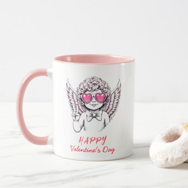 Taza Corazón de Coquette angel cherub Feliz Día de San  (Con donut)
