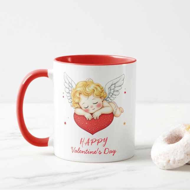 Taza Corazón de Coquette angel cherub Feliz Día de San  (Con donut)