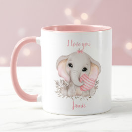 Taza Corazón de elefante lindo Valentine amor Nombre ro