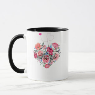 Taza Corazón de Flores – ramo de acuarela