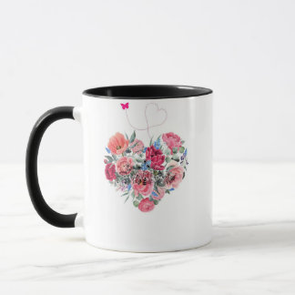 Taza Corazón de Flores – ramo de acuarela