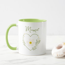 Taza Corazón de flores retro cara feliz, mamá española,