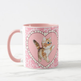 Taza Corazón de Gatito Gato de Flor Rosa