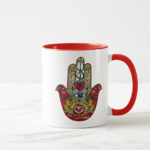 Taza Corazón de Granada Rojo de Pájaro Hamsa Rubí