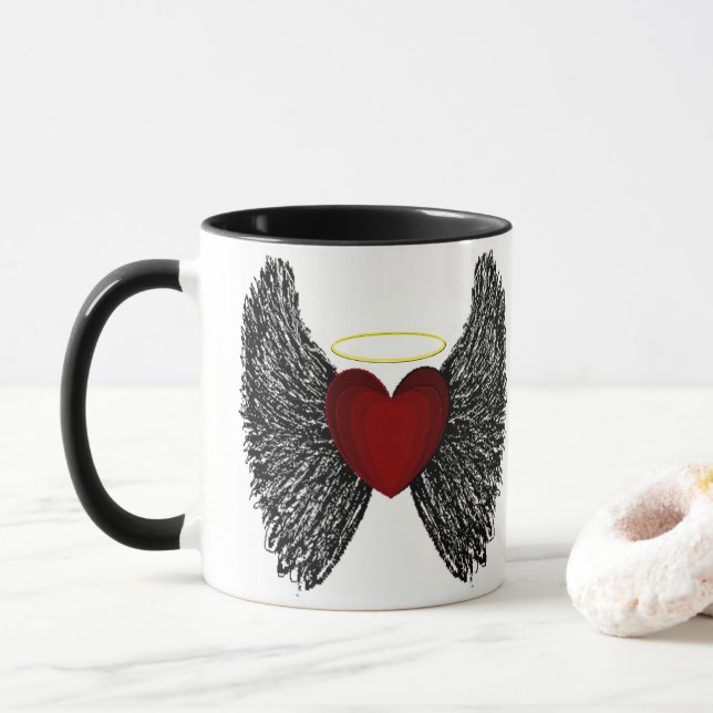 Taza Corazón de Halo con Alas Negras (Con donut)