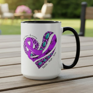 Taza Corazón de lazo púrpura Concienciación sobre la ep