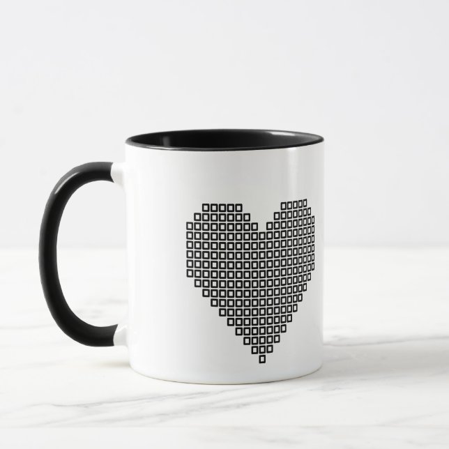 Taza Corazón de píxel negro (Izquierda)