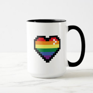 Taza Corazón de píxeles arco iris