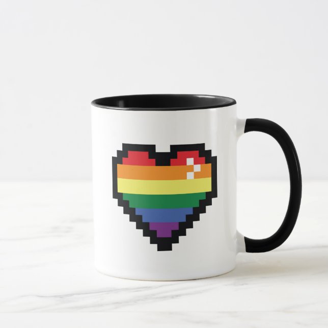 Taza Corazón de píxeles arco iris (Derecha)