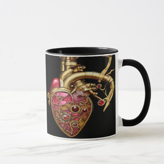Taza Corazón de Steampunk Rubíes y Engranajes Anatómico (Derecha)