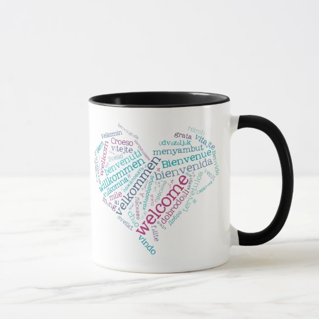 Taza Corazón de texto de bienvenida (Derecha)