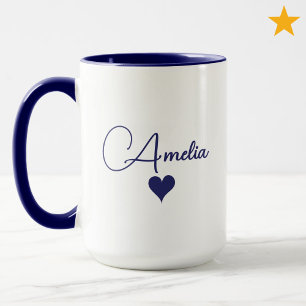Taza Corazón de tipografía cursiva de nombre personaliz