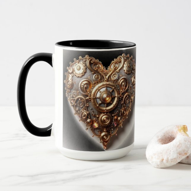 Taza Corazón del engranaje del reloj elegante Steampunk (Con donut)
