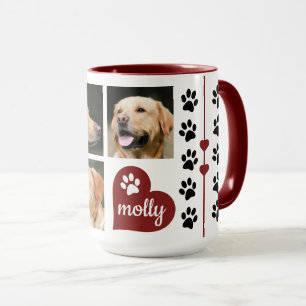 Taza Corazón del rojo del nombre del perro del collage