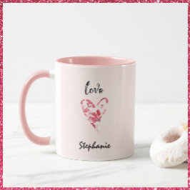 Taza Corazón floral de amor rosado bonito
