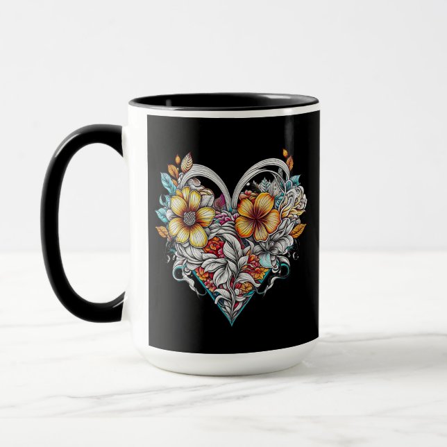 Taza Corazón floral personalizado con mensaje sensorial (Izquierda)