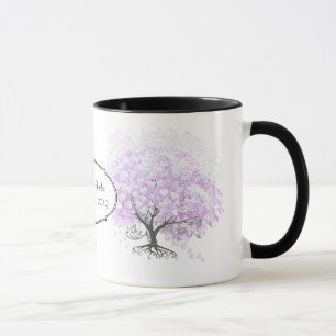 Taza Corazón Hoja Lila Árbol Vintage Pájaro Boda