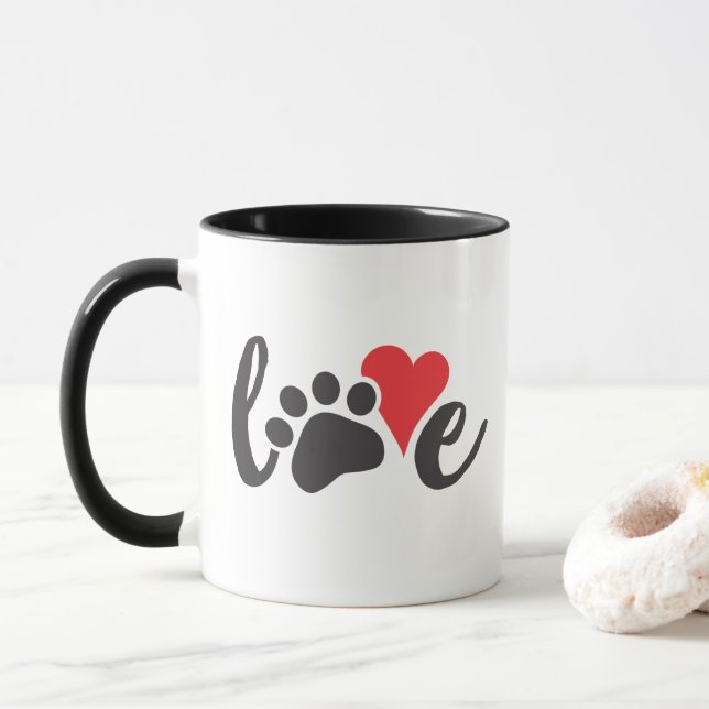 Taza Corazón impreso de paw de amor de perro (Con donut)