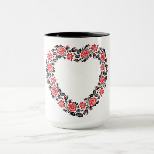 Taza Corazón original de flores rojas costillas