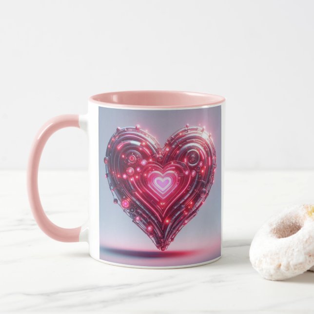 Taza Corazón rosa brillante futurista (Con donut)