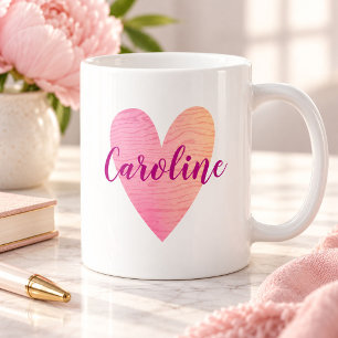 Taza Corazón Rosa Lindo Personalizado