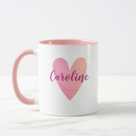 Taza Corazón rosa lindo personalizado personalizado