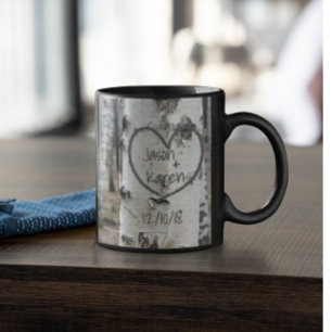 Taza Corazón Tallado Rústico de País Personalizado