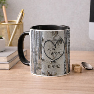 Taza Corazón Tallado Rústico Personalizado del País