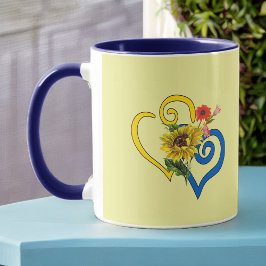 Taza Corazón torcido amarillo azul con girasol en amari