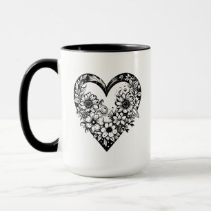 Taza Corazón tribal blanco y negro personalizado
