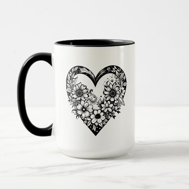 Taza Corazón tribal blanco y negro personalizado (Izquierda)
