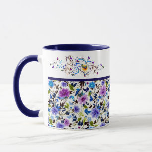 Taza Corazón y mariposas floral