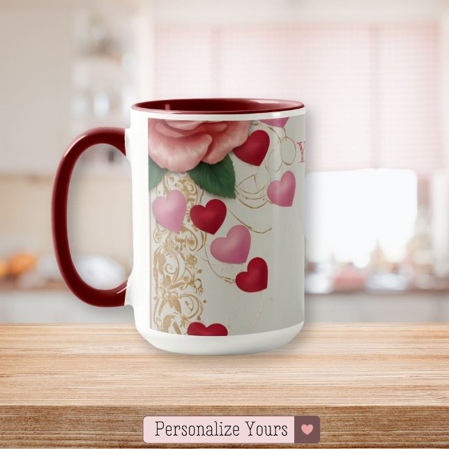 Taza Corazón y Rosa personalizados (Personalized Heart and Rose Mug)