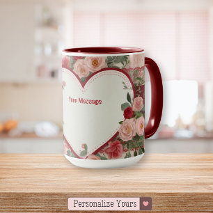 Taza Corazón y Rosa personalizados