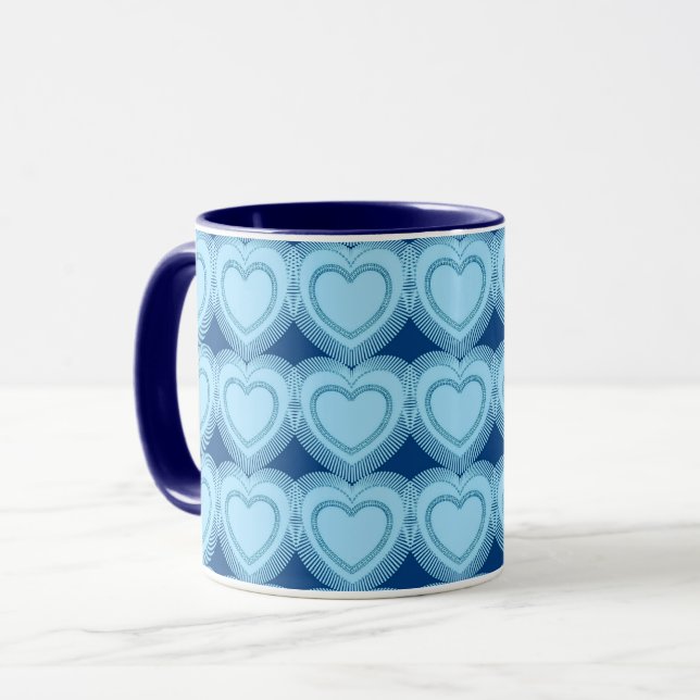 Taza Corazones abstractos modernos - azul cielo y cobal (Anverso izquierdo)