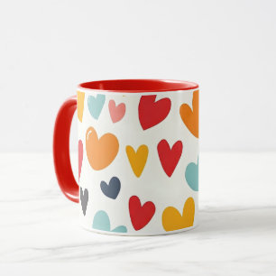 Taza Corazones Adorables y Coloridos Doodle Romántico