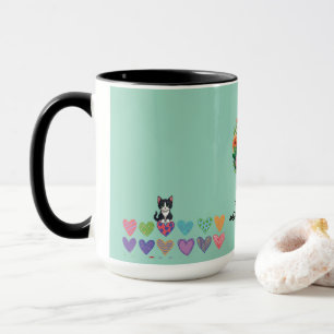 Taza Corazones de amantes de gatos y flores