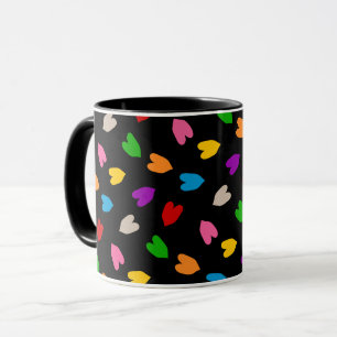 Taza Corazones de amor coloridos diseño de patrón negro