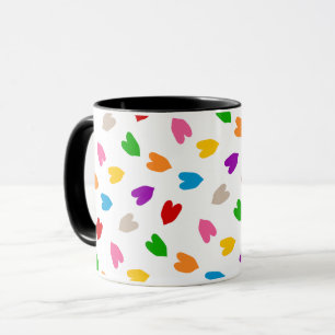 Taza Corazones De Amor Coloridos Diseño Patrón Blanco 