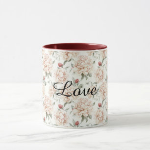 Taza Corazones de cereza rojos crema lazos de amor día 